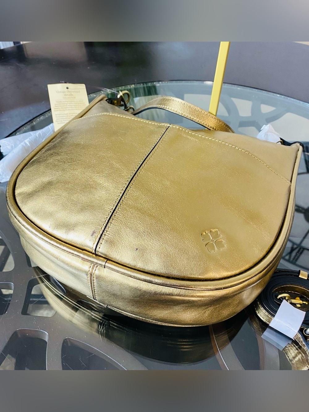 Patricia Nash Chiavari Convertible Hobo Gold Leather Shoulder Crossbody Bag NWT - Picture 10 of 13